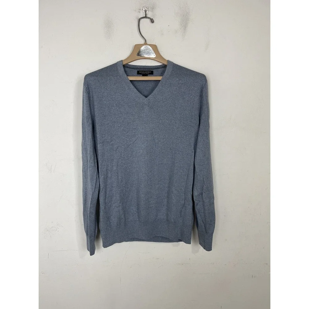 Banana‎ Republic Men's M Luxury Blend Silk Cotton Cashmere V-Neck Sweater blue
